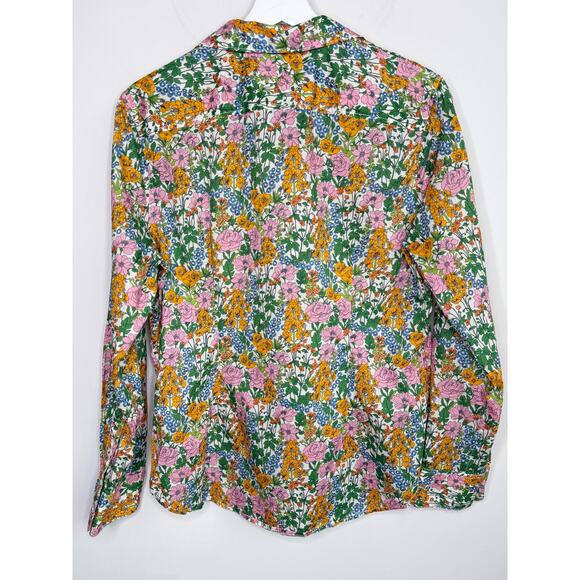 J. Crew Liberty Petunia Floral Slim-Fit Button-Up Shirt Green Yellow Women's 10 - Picture 10 of 10